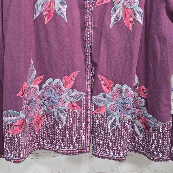 Soft Surroundings Dark Berry Playa Embroidered Jacket Open Beaded Womens 2X NWT - Picture 3 of 14